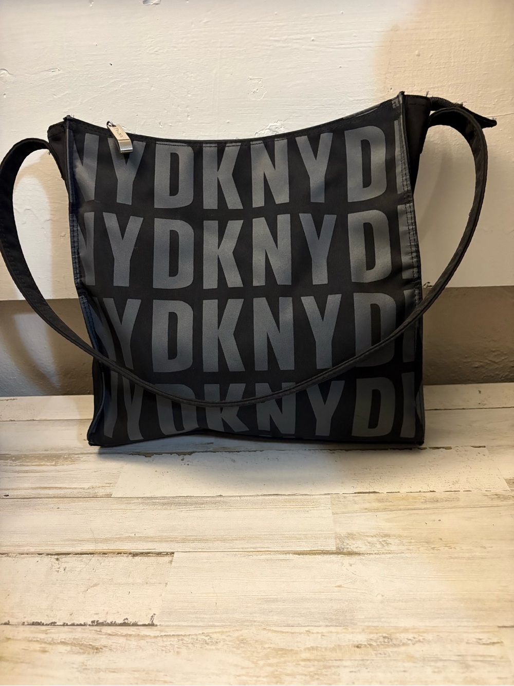 DKNY Black and Gray Logo Shoulder Bag